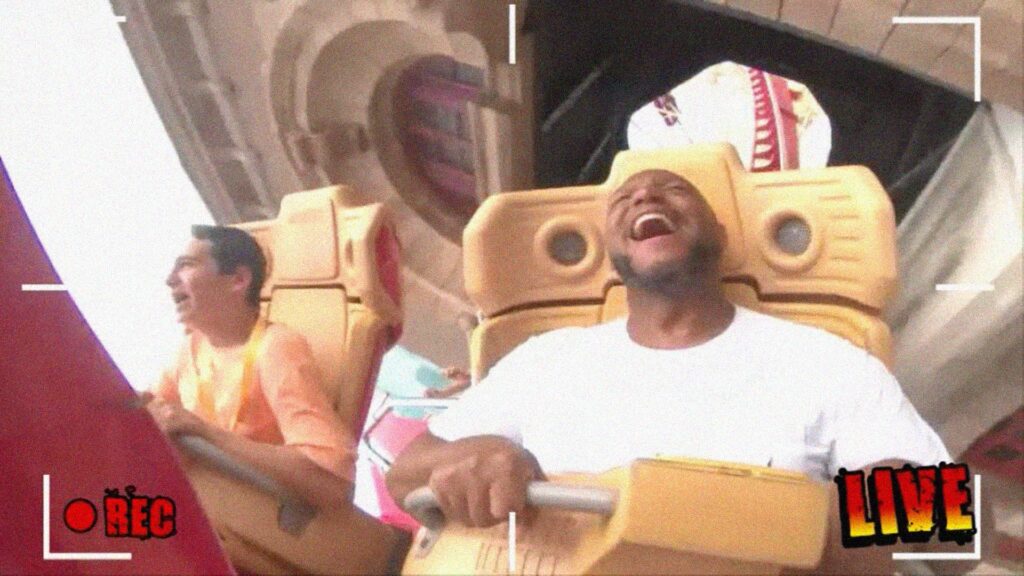 Tone Ellis de Jesus having fun on the Rip Ride Rocket roller coaster at Universal Studios in Flordia.